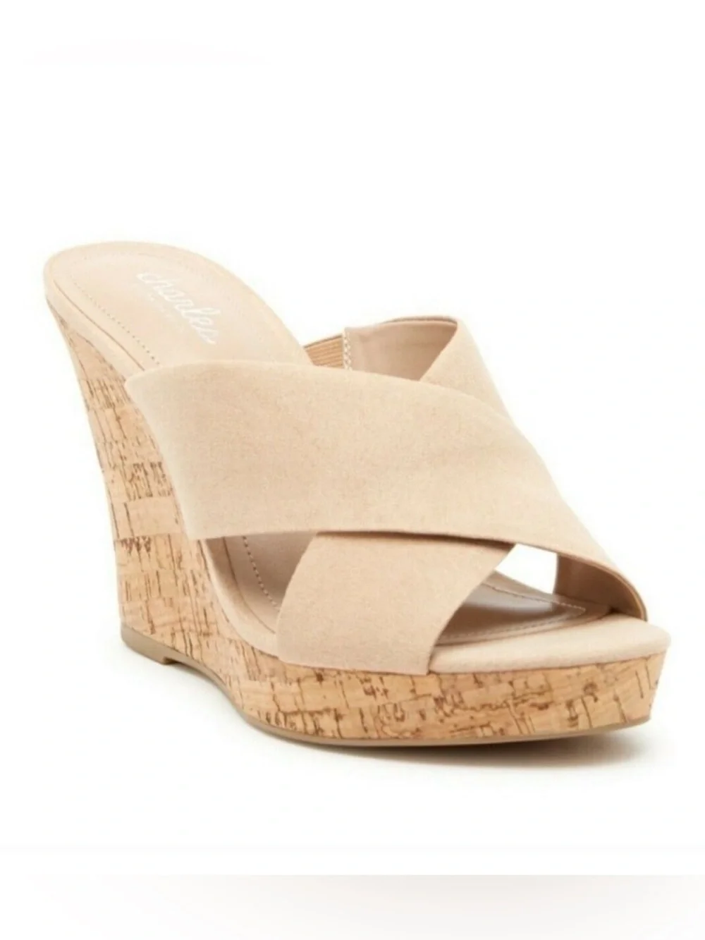 Charles David Latrice Nude crisscross microsuede cork wedge platform size 9.5